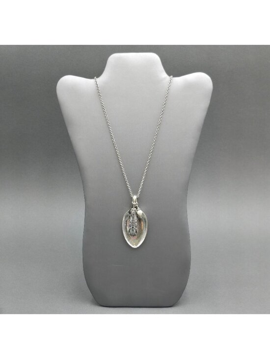 Handmade Jewelry - Vintage Blessed Spoon Pendant Necklace Silver Pearl Long Boho Statement Piece